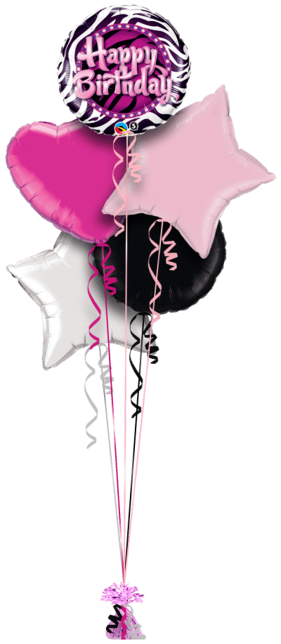 Happy Birthday Zebra Print Balloon Bunch