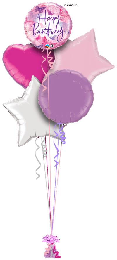 Birthday Pink Butterfly Balloon Bunch