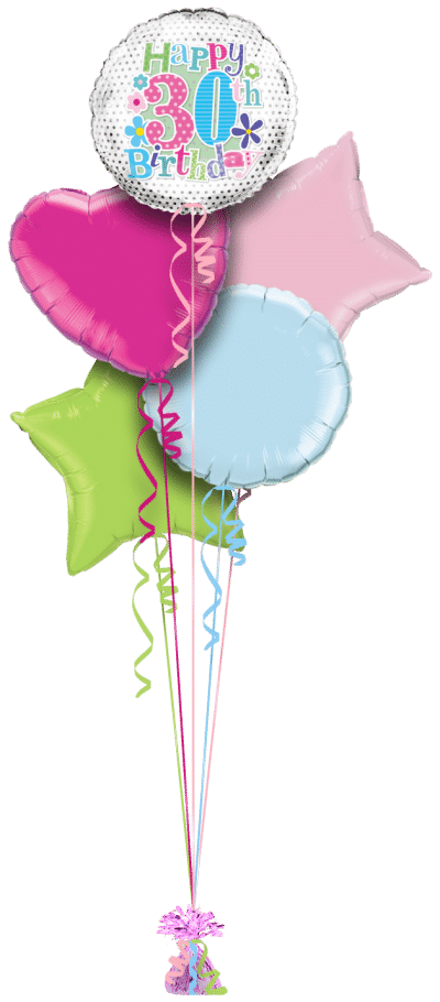 30th Birthday Silver Flowers Balloon Bunch