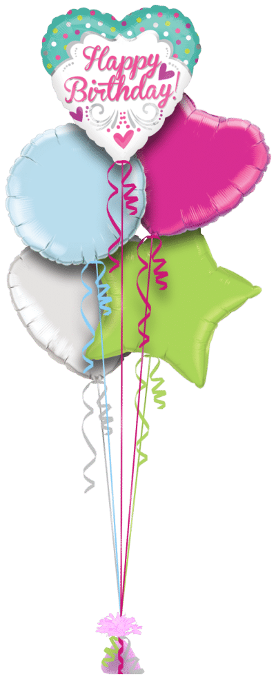 Birthday Heart and Spots Balloon Bunch