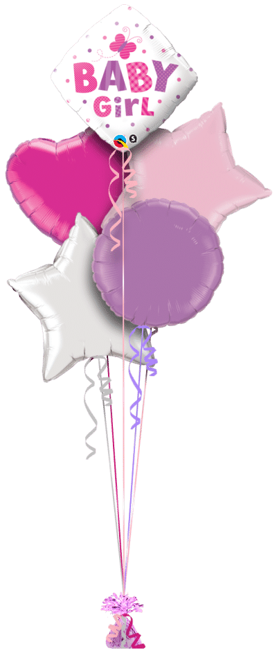 Baby Girl Dots and Butterfly Balloon Bunch