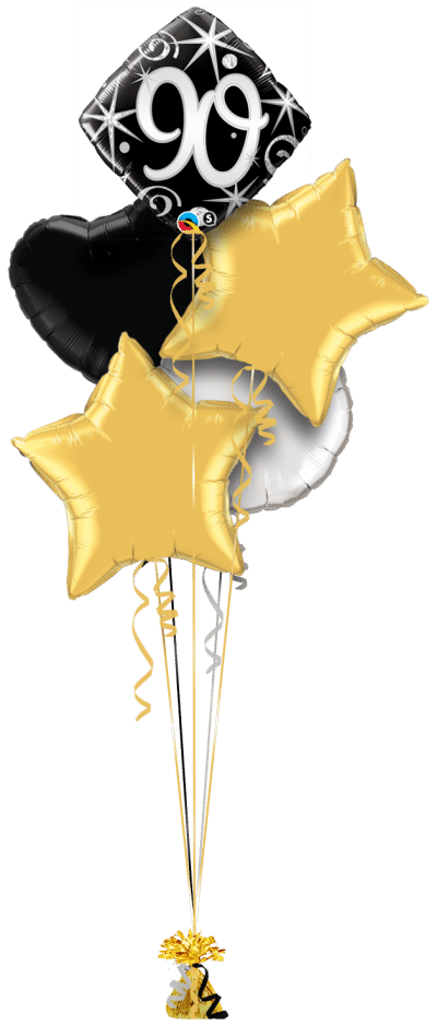 90th Black and Silver Diamond Balloon Bunch