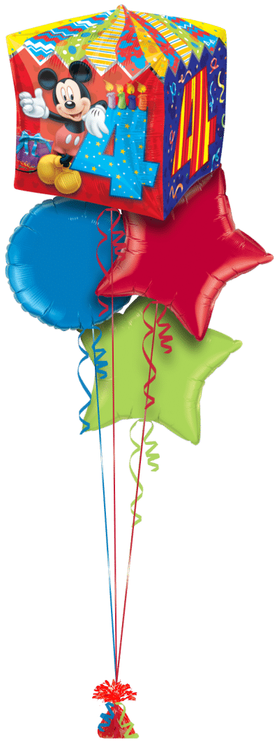 4th Birthday Mickey Cubez Balloon Bunch