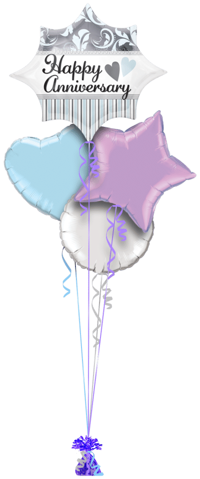 Elegant Happy Anniversary Burst Balloon Bunch