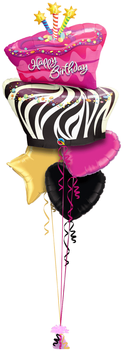 Birthday Zebra Stripe Cake Balloon Bunch