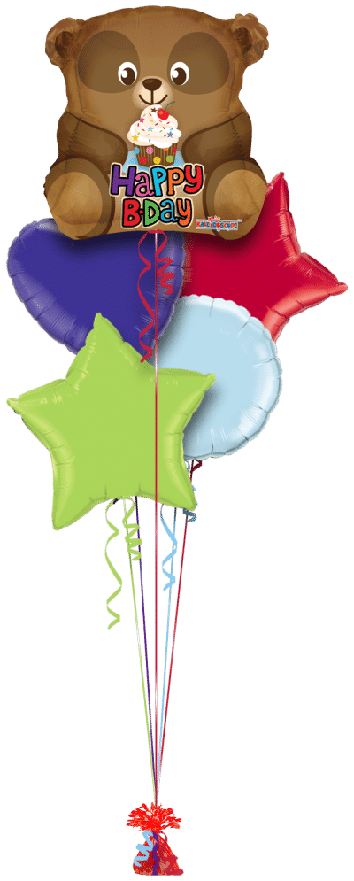 Happy Birthday Bear with Cupcake Balloon Bunch