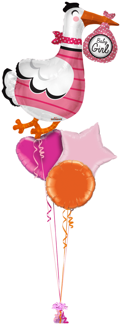 Baby Girl Stork Shape Balloon Bunch