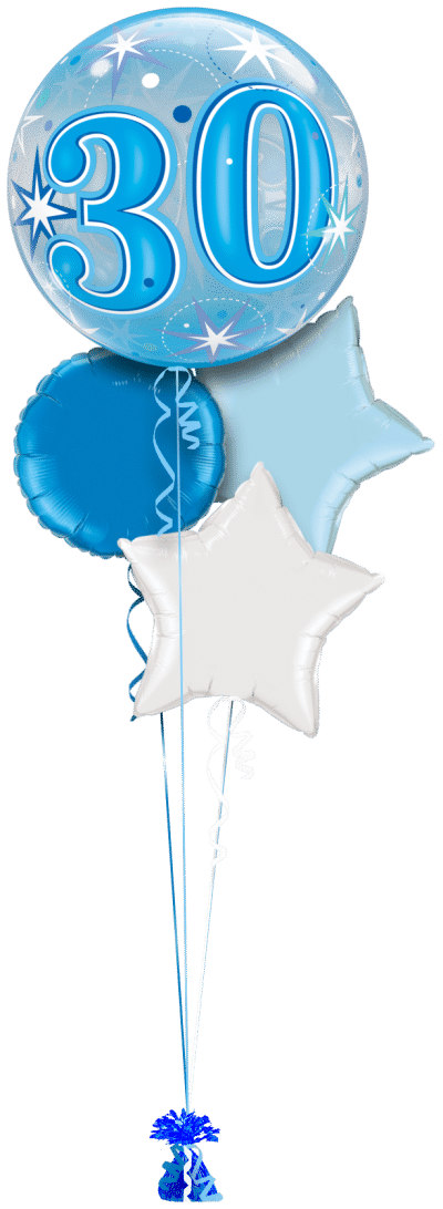 Blue 30th Birthday Bubble Balloon Bunch