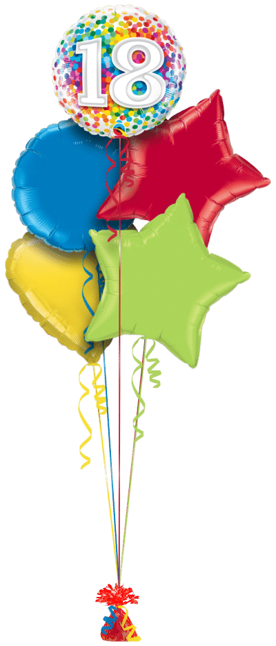 18th Rainbow Confetti Balloon Bunch