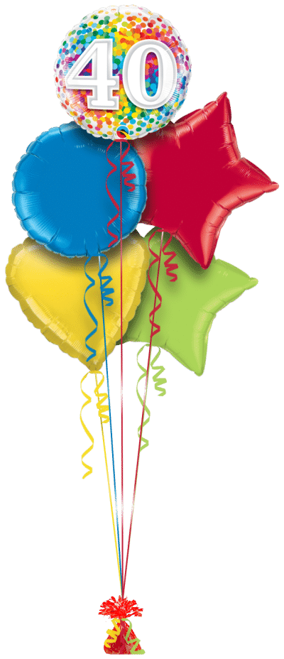 40th Rainbow Confetti Balloon Bunch