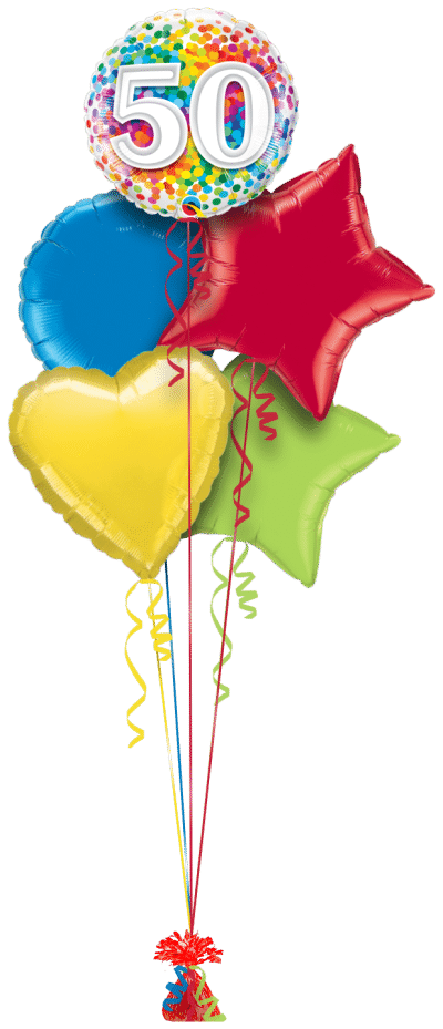 50th Rainbow Confetti Balloon Bunch