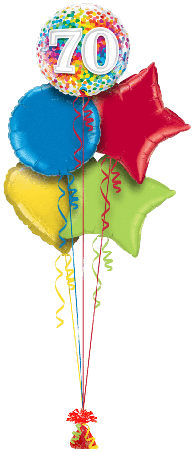 70th Rainbow Confetti Balloon Bunch