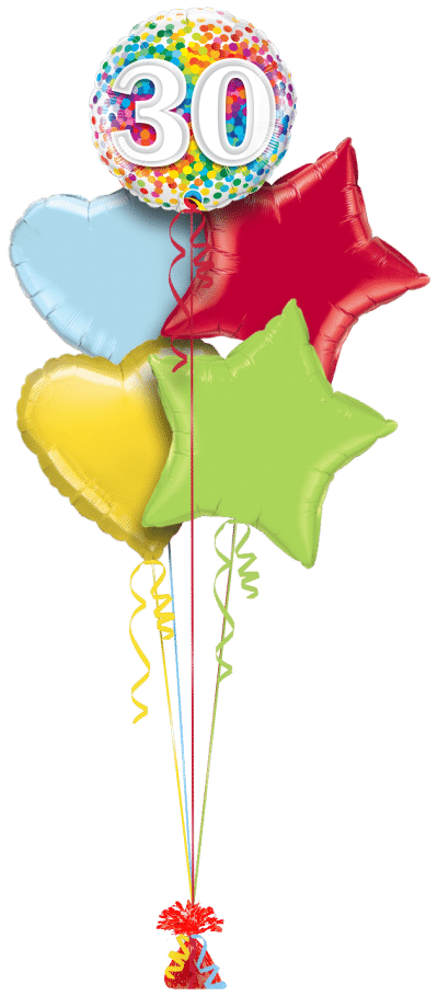 30th Rainbow Confetti Balloon Bunch