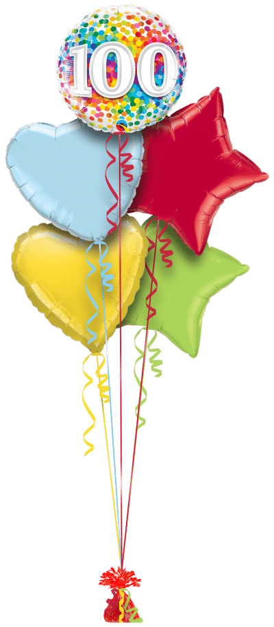 100th Rainbow Confetti Balloon Bunch