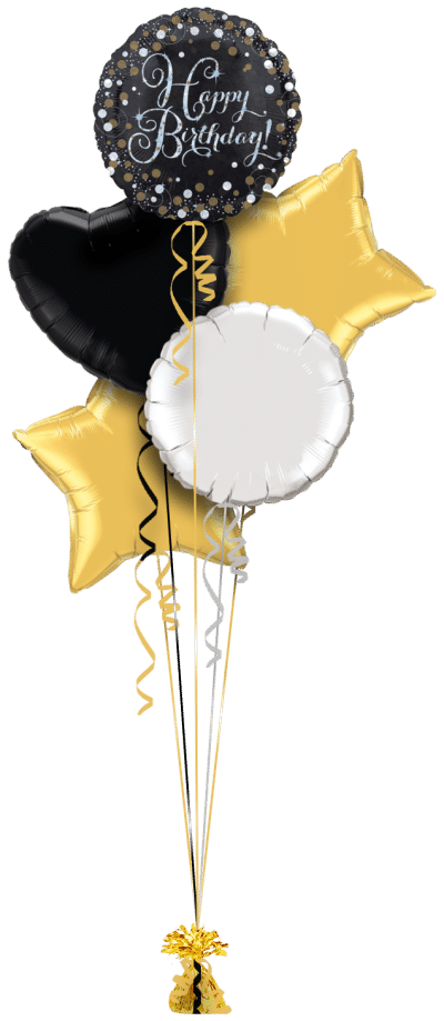 Gold and Silver Sparkle Birthday Balloon Bunch