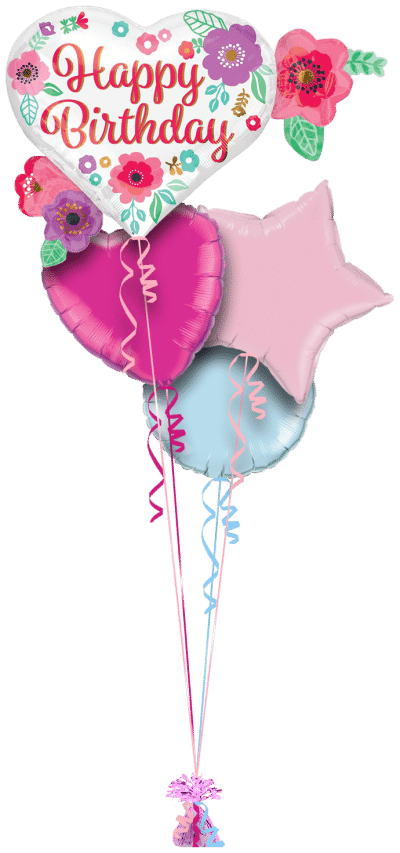 Birthday Heart Flower Cluster Balloon Bunch