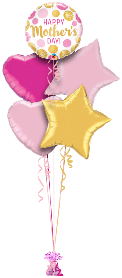 Happy Mothers Day Pink and Gold Dots Balloon Bunch