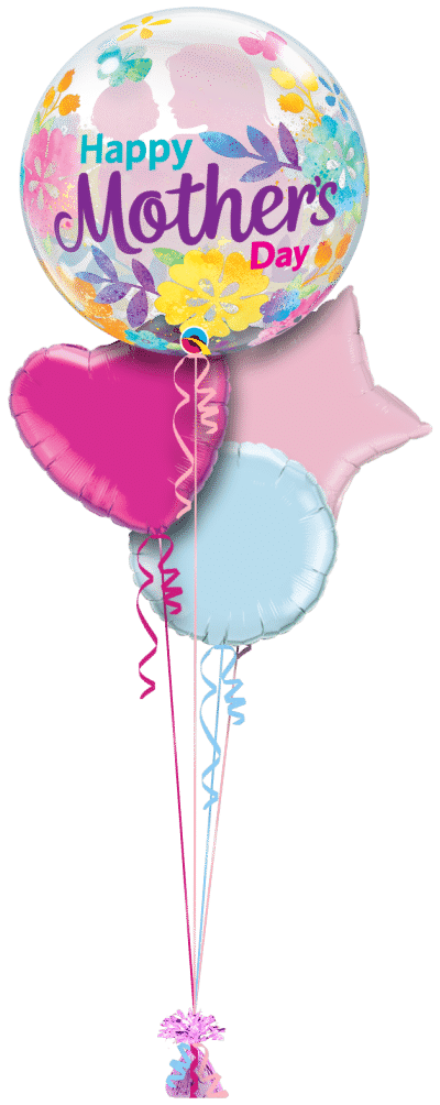 Happy Mothers Day Flowers and Butterfly Bubble Balloon Bunch