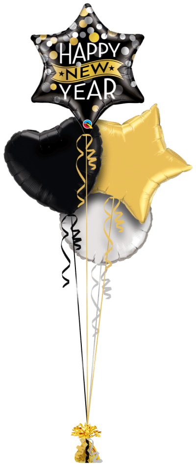 Happy New Year Gold and Silver Dots Balloon Bunch