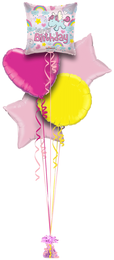 Happy Birthday Unicorns and Rainbows Balloon Bunch
