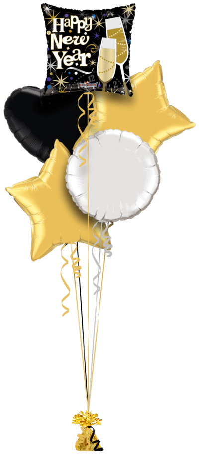 Happy New Year Flutes Balloon Bunch