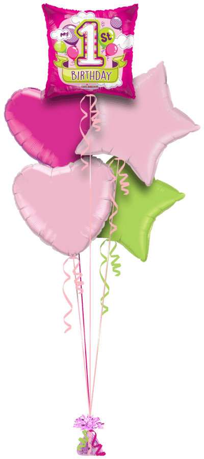 My 1st Birthday Pinks Balloon Bunch