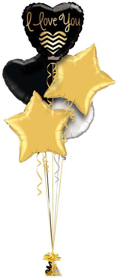I Love You Black and Gold Balloon Bunch