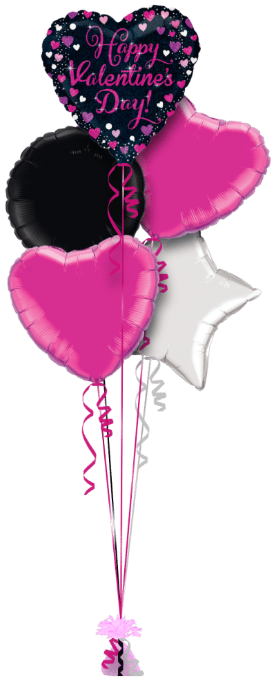 Happy Valentines Pink Sparkles Hearts Balloon Bunch