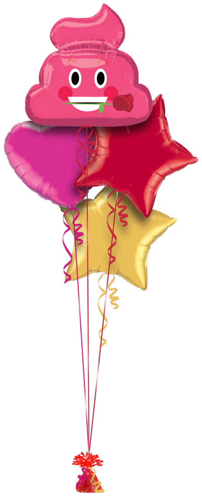 Pink Smiley Emoji Poop with Rose Balloon Bunch