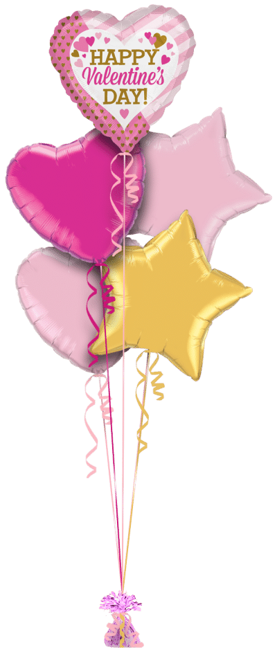 Happy Valentines Pink and Gold Hearts Balloon Bunch