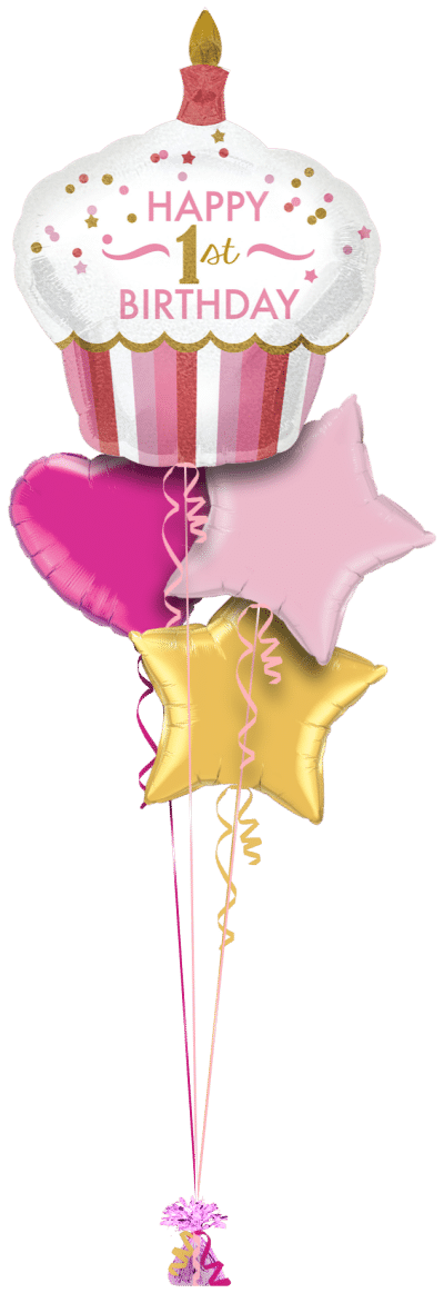 Pink 1st Birthday Giant Cupcake Balloon Bunch