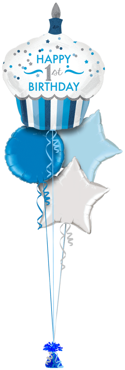 Blue 1st Birthday Giant Cupcake Balloon Bunch