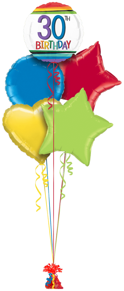 Rainbow Birthday 30th Balloon Bunch