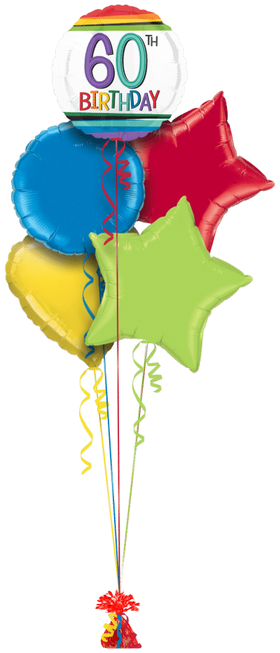 Rainbow Birthday 60th Balloon Bunch