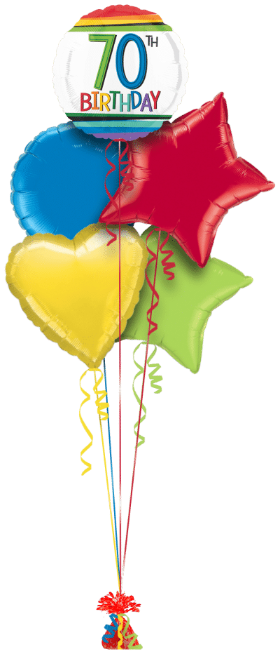 Rainbow Birthday 70th Balloon Bunch