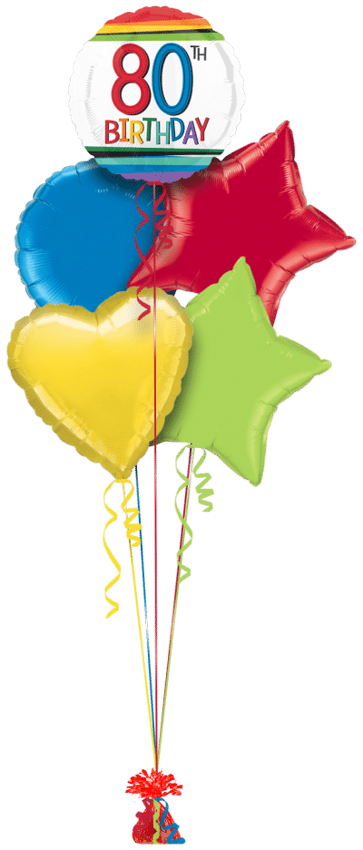 Rainbow Birthday 80th Balloon Bunch