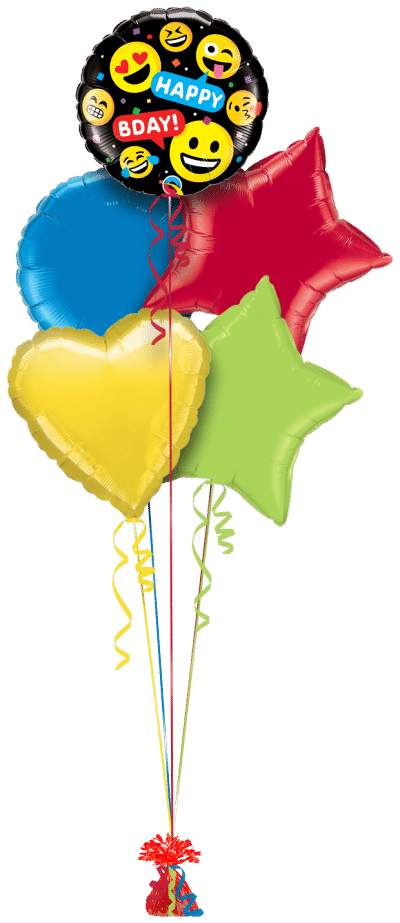 Smiling Emoji Happy Bday Balloon Bunch