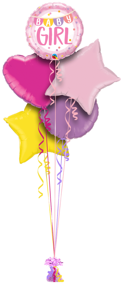 Baby Girl Banner and Dots Balloon Bunch