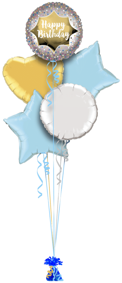 Happy Birthday Satin Gold Burst Balloon Bunch