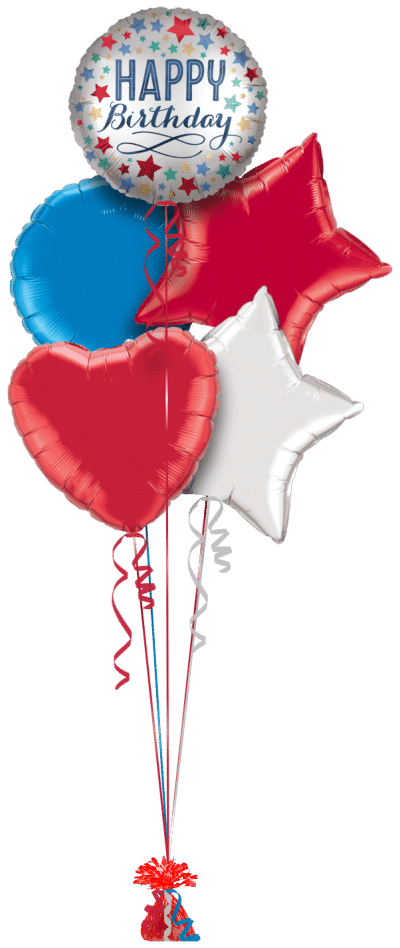 Happy Birthday Satin Stars Balloon Bunch