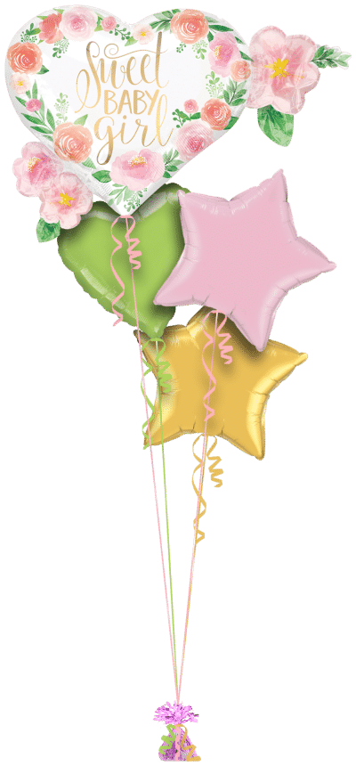 Sweet Baby Girl Floral Heart Balloon Bunch