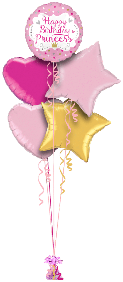 Birthday Princess Pink Hearts Balloon Bunch