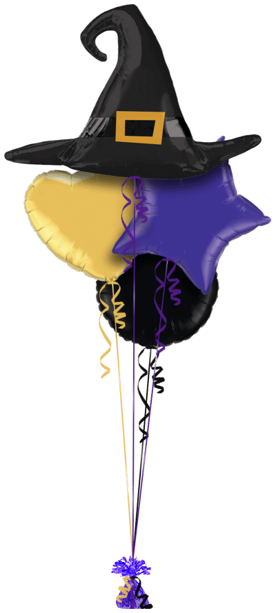 Satin Black Witch Hat Balloon Bunch