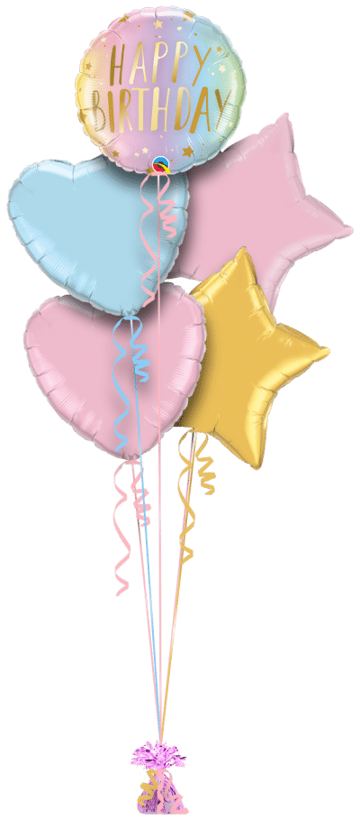 Birthday Pastel Ombre Stars Balloon Bunch