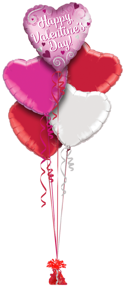 Happy Valentines Day Simple Swirls Balloon Bunch