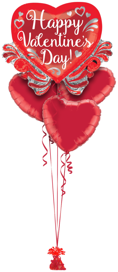 Happy Valentines Day Fancy Swirls Balloon Bunch
