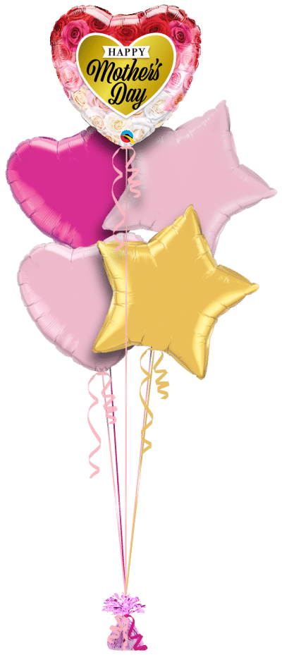 Mothers Day Gold Heart Balloon Bunch
