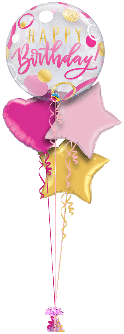 Birthday Pink and Gold Dots Bubble Balloon Bunch