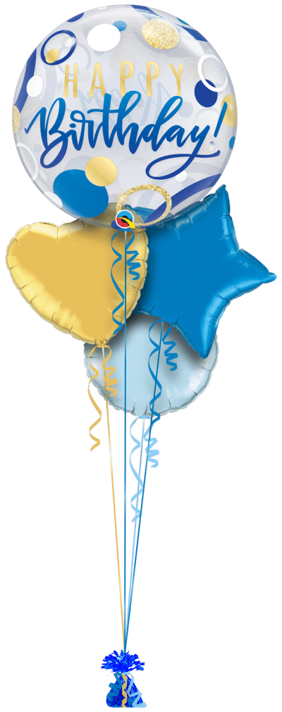 Birthday Blue and Gold Dots Bubble Balloon Bunch