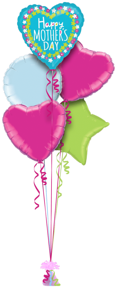 Mothers Day Heart and Flowers Balloon Bunch